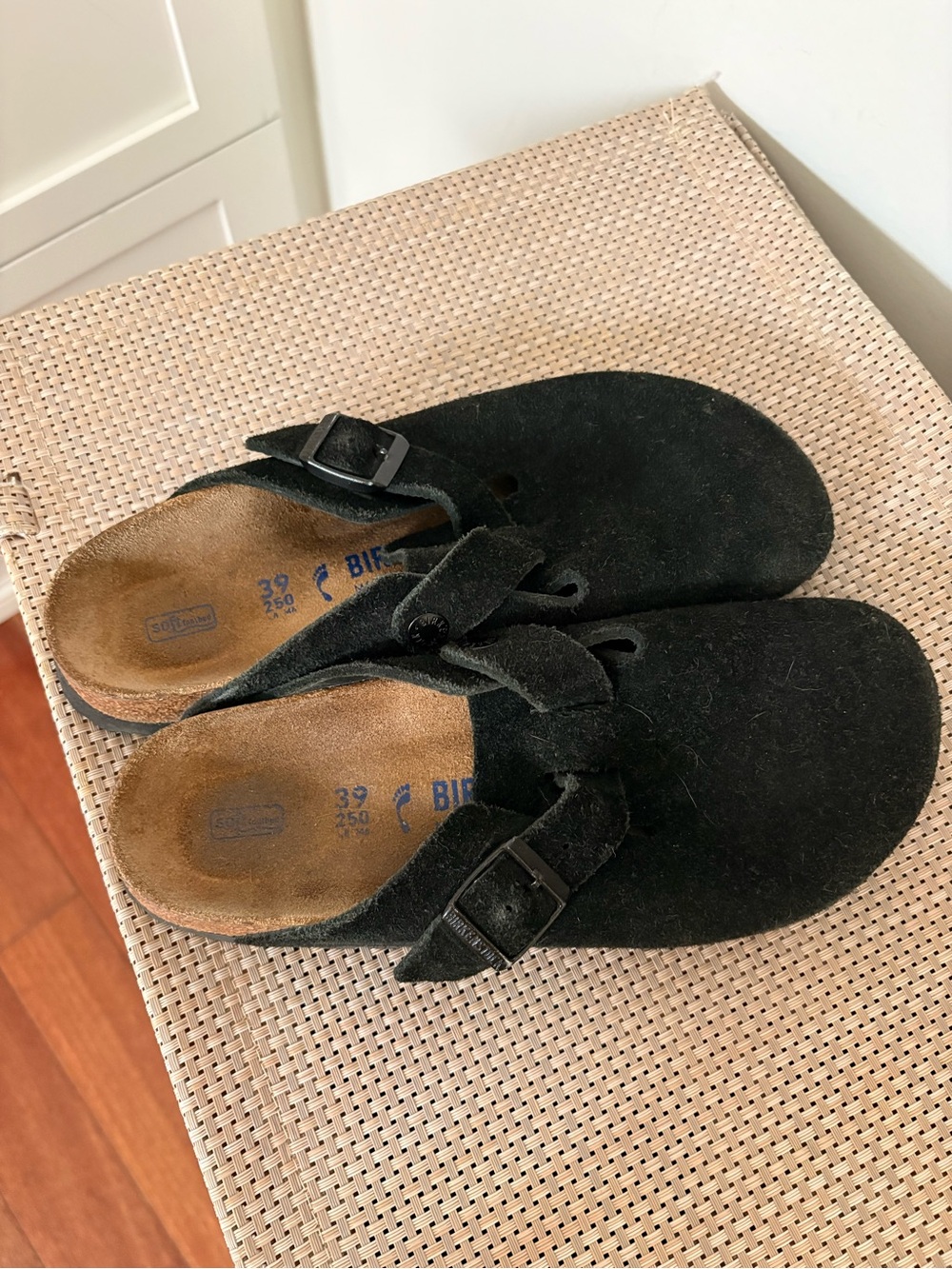 Birkenstock Black Suede Boston Clogs with Adjustable Strap